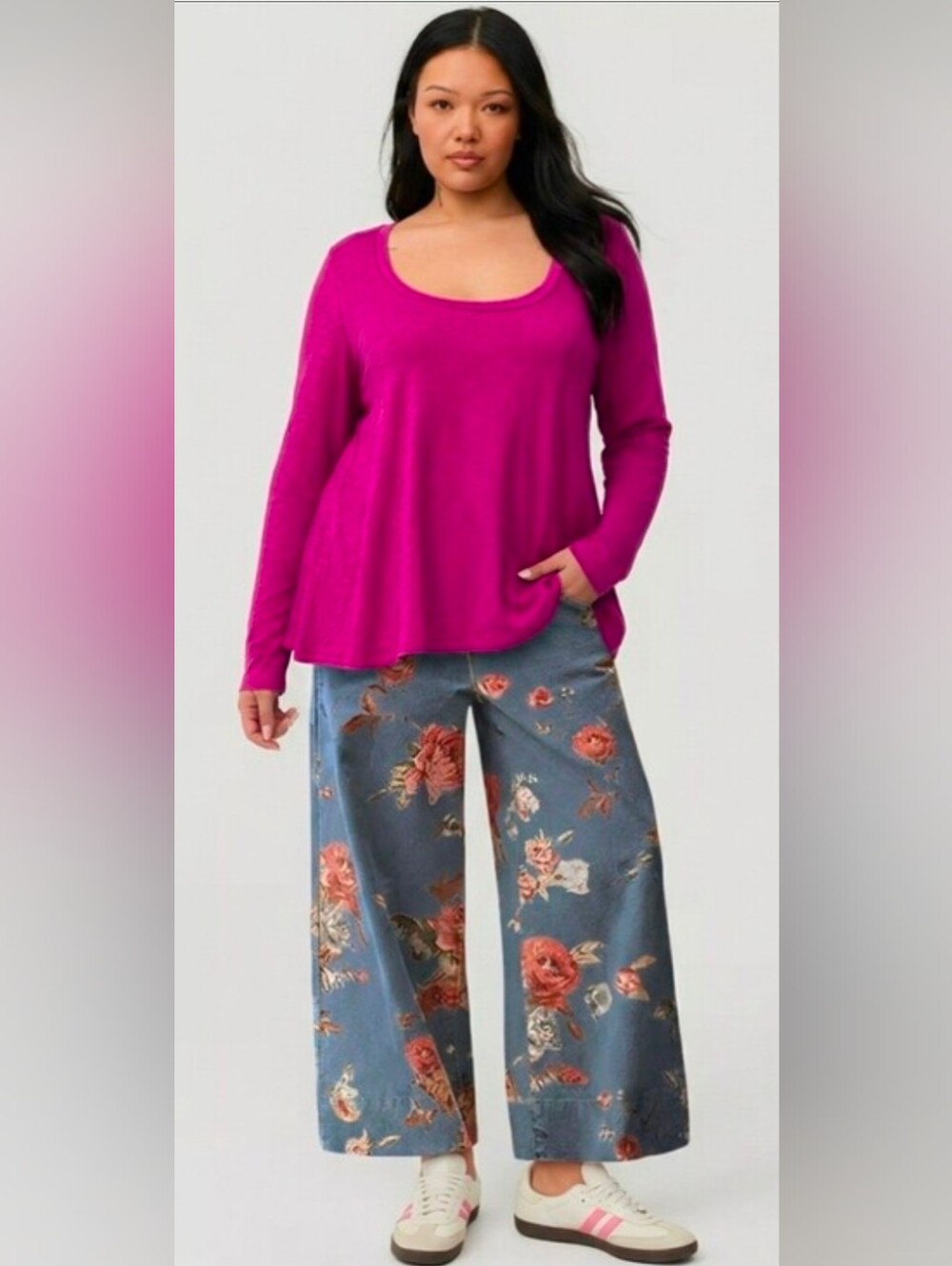 Loveimgs Lt Blue Floral Wide-Leg Cropped Baggy Mid-Rise Jeans Size X-Large NWT
